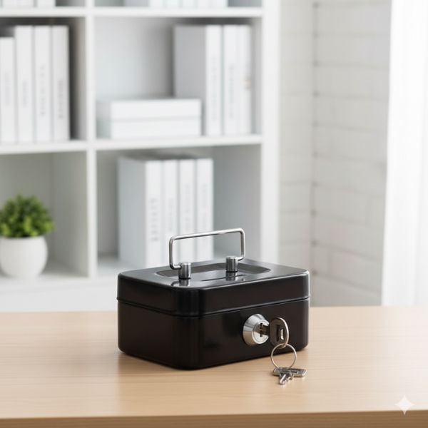 Compact Steel Cash Lock Box with Key